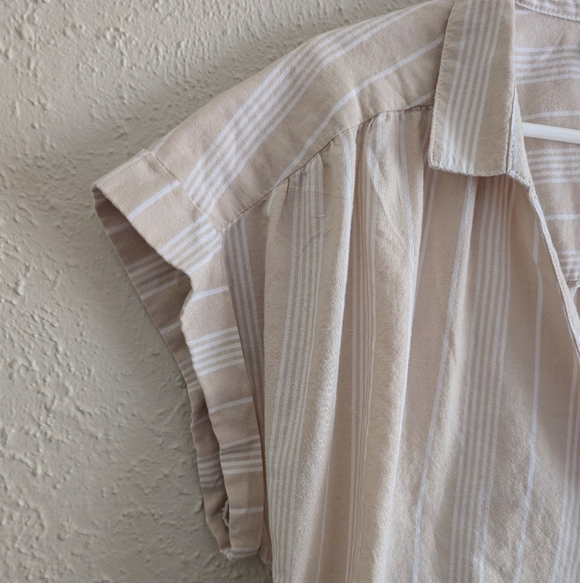 Old Navy Beige & White Striped Wrap Top - Picture 2 of 7